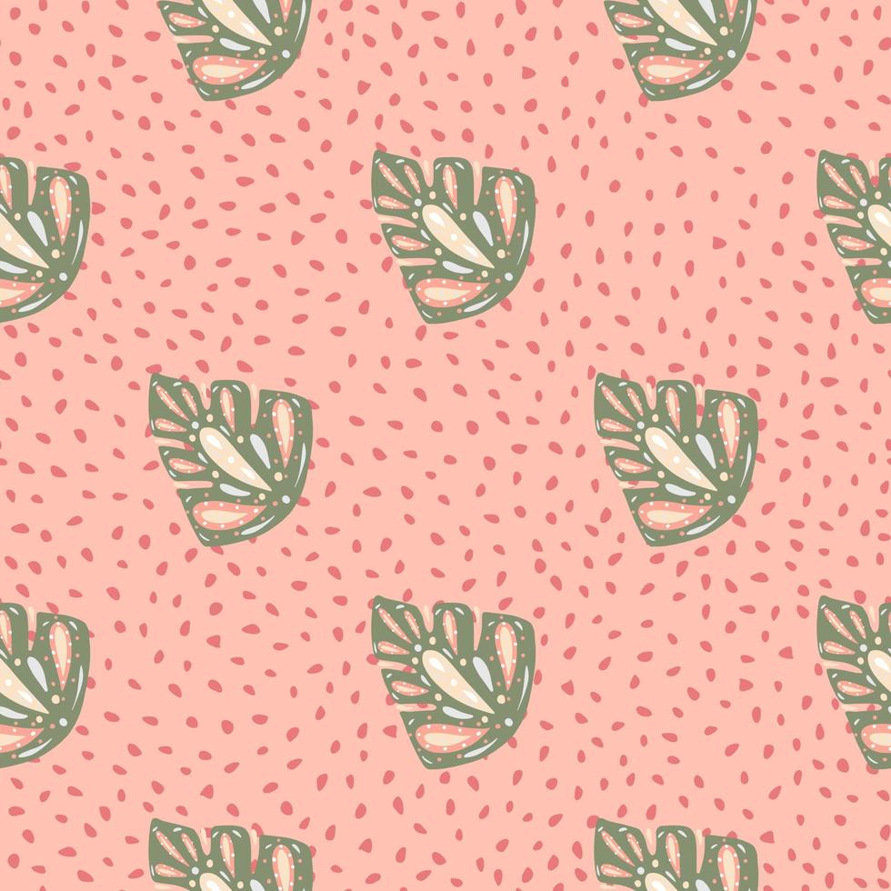 lindo patrón sin costuras con formas abstractas de monstera ornamental gris. fondo punteado rosa pastel. vector