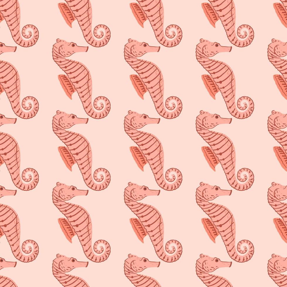 Seamless pattern with seahorse doodle ornament. Pink background. Nature print. vector
