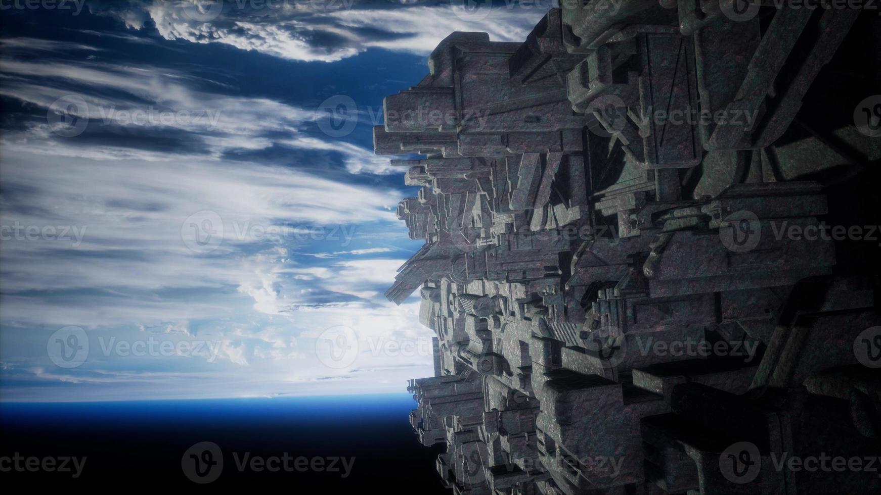 Spaceship with View on Space and Planet Earth photo