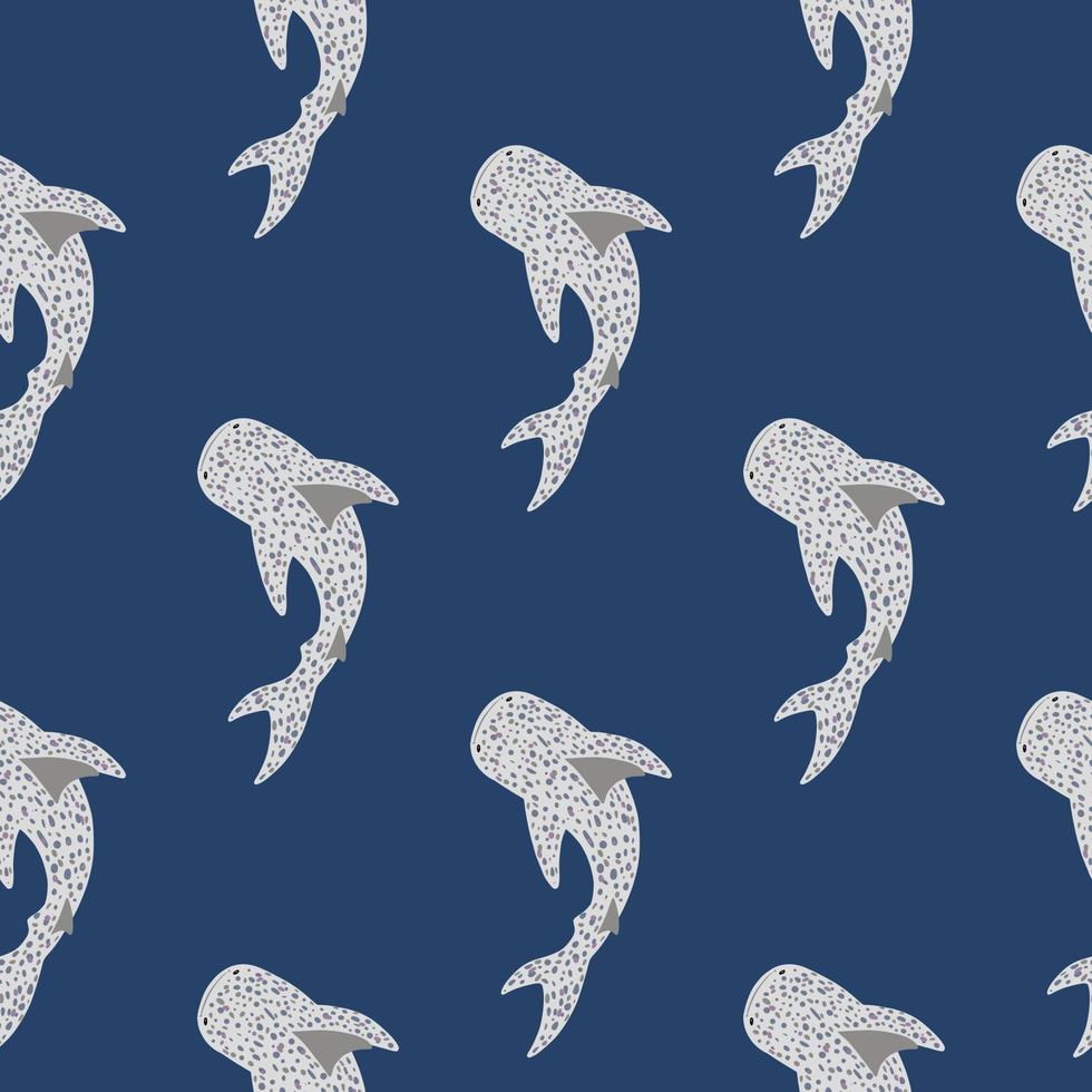 Whale sharks seamless pattern. Animal grey ornament on blue bright background. vector
