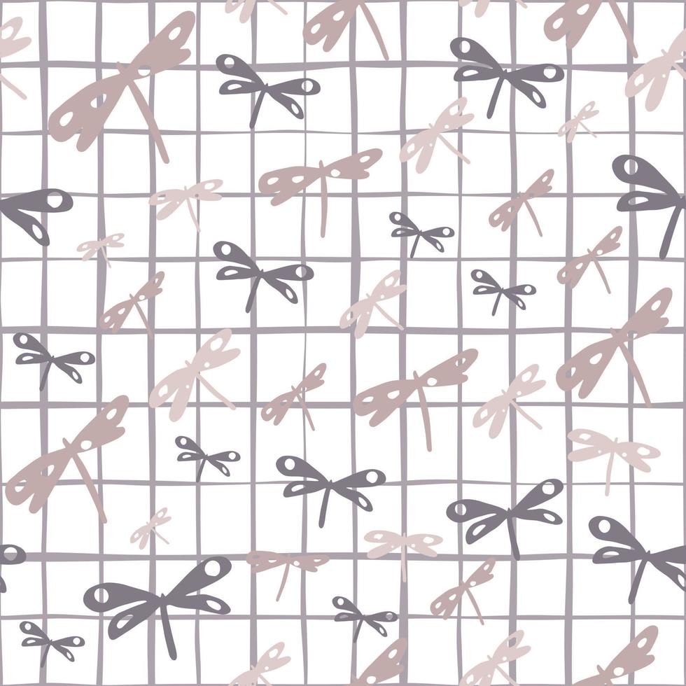 Cute hand drawn dragonfly seamless pattern on lines background. Creative dragonflies wallpaper. vector