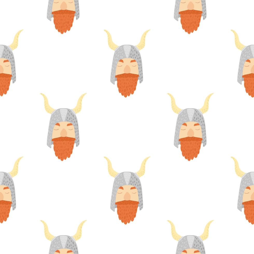 Isolated seamless pattern with medieval viking cartoon print. White background. Simple scandi backdrop. vector