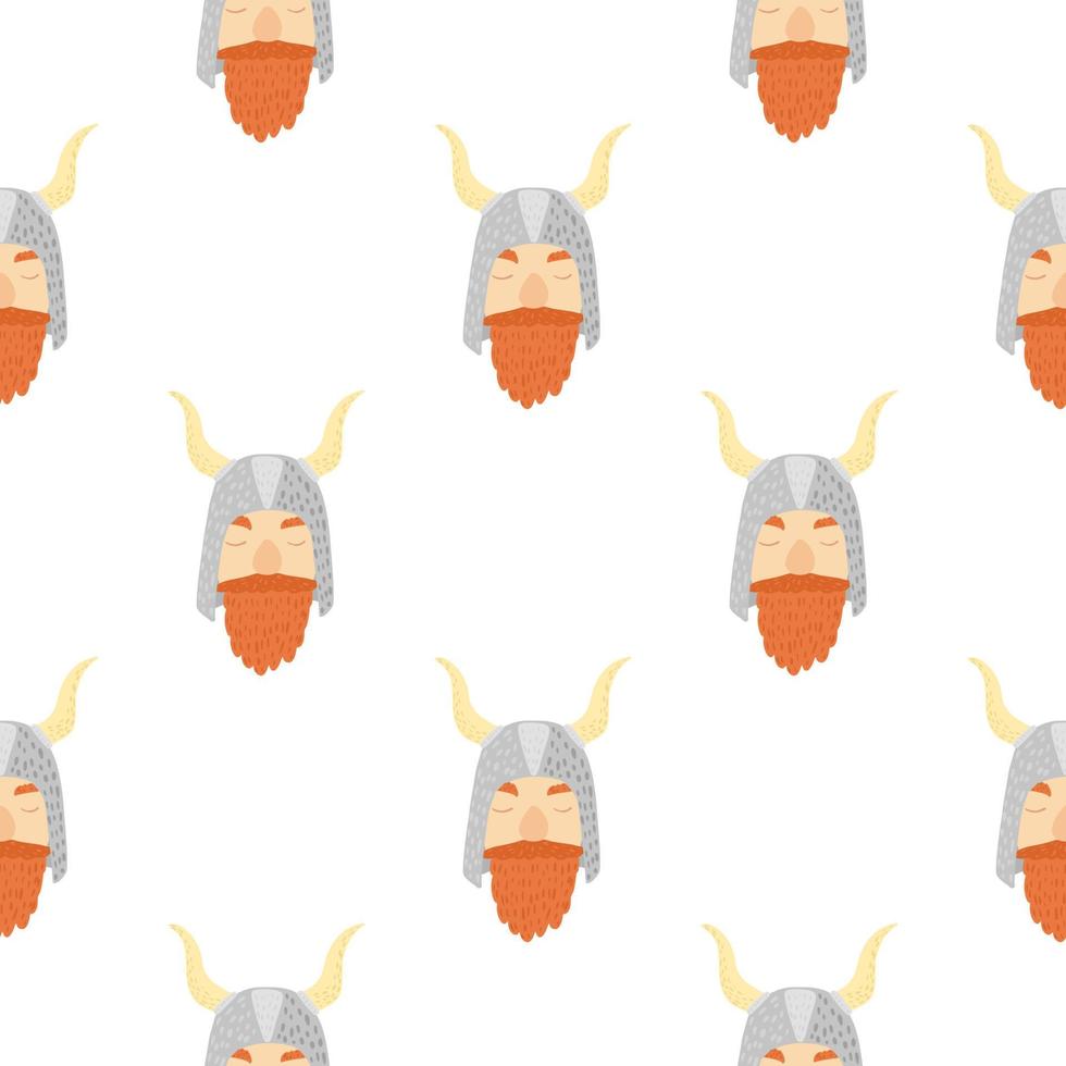 Isolated seamless pattern with medieval viking cartoon print. White background. Simple scandi backdrop. vector