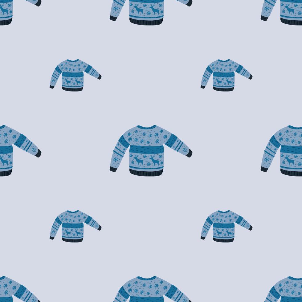 Simple seamless winter pattern with wool sweater silhouettes. Blue palette christmas backdrop. vector