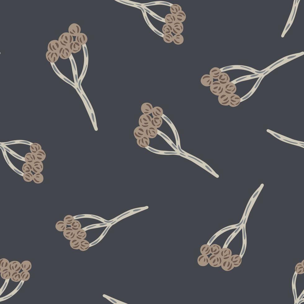 Natural seamless pattern with beige random yarrow flowers shapes. Navy blue pale background. Simple style. vector