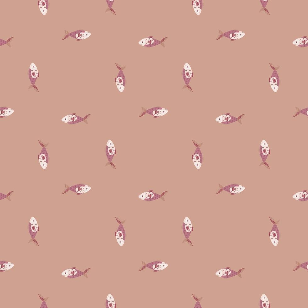 Seamless pattern fish on pastel pink background. Abstract ornament with
