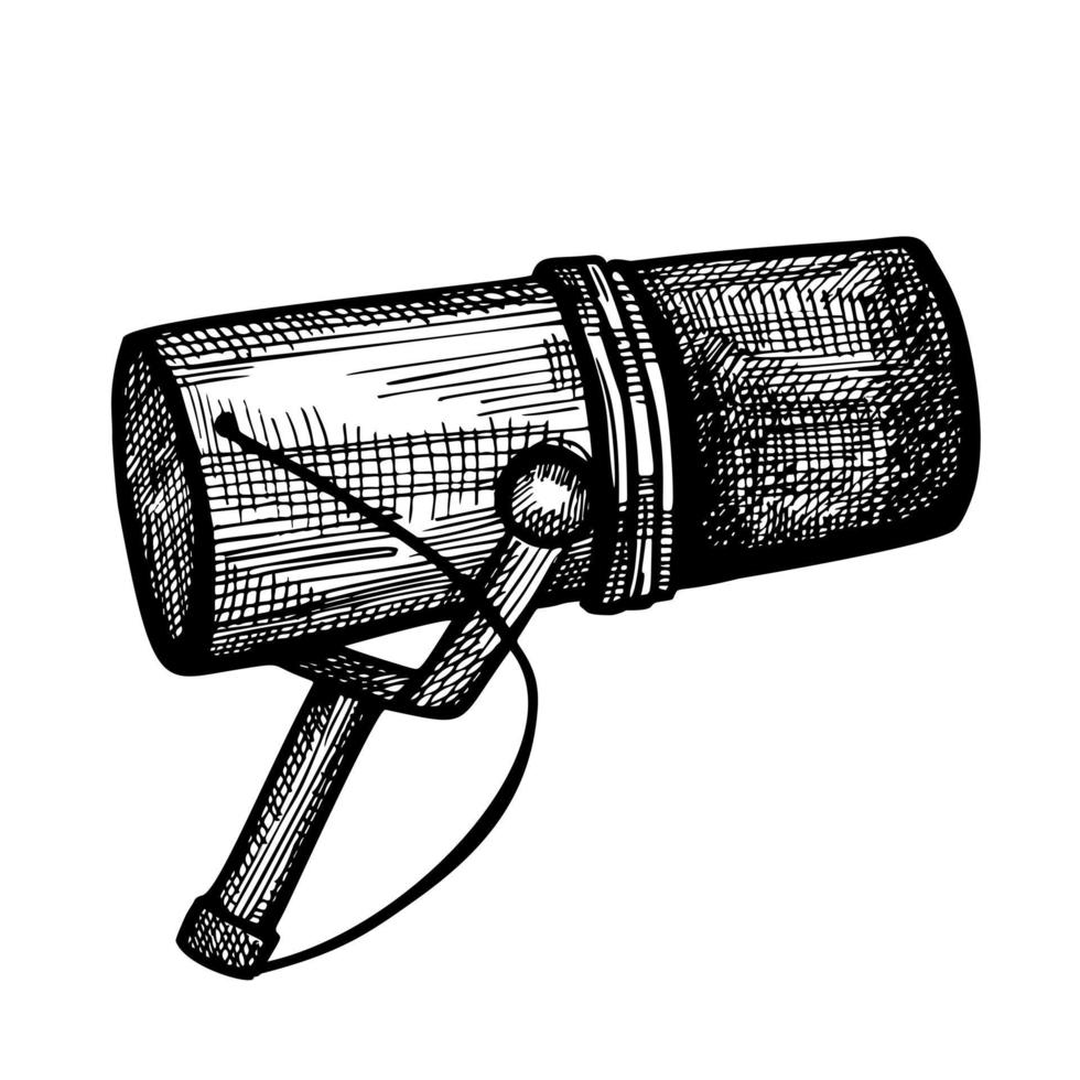 Microphone sketch isolated. Music equipment for studio in hand drawn style. vector