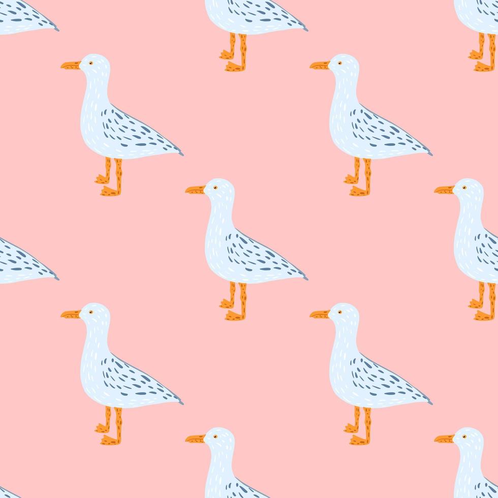 Seagulls standing seamless pattern. Background of sea birds. vector