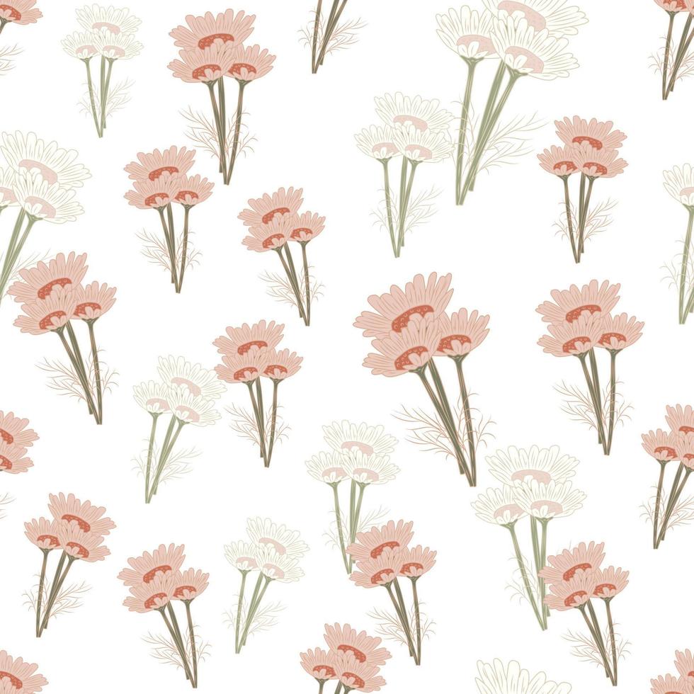 Seamless pattern chamomile on light background. Beautiful ornament summer pink flowers. vector