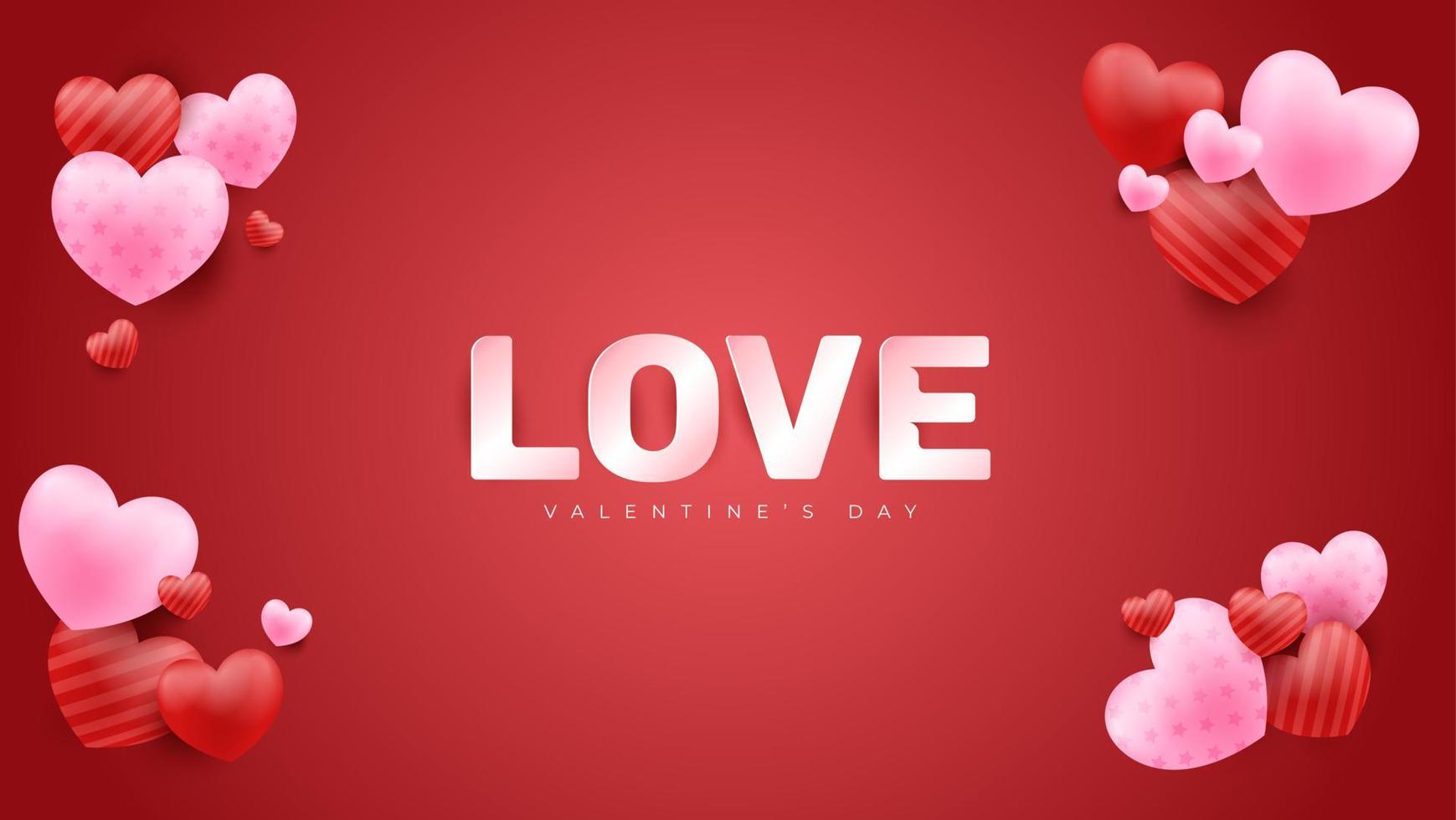 fondo rojo del día de san valentín con corazones 3d. ilustración vectorial Linda pancarta de amor o tarjeta de felicitación. vector