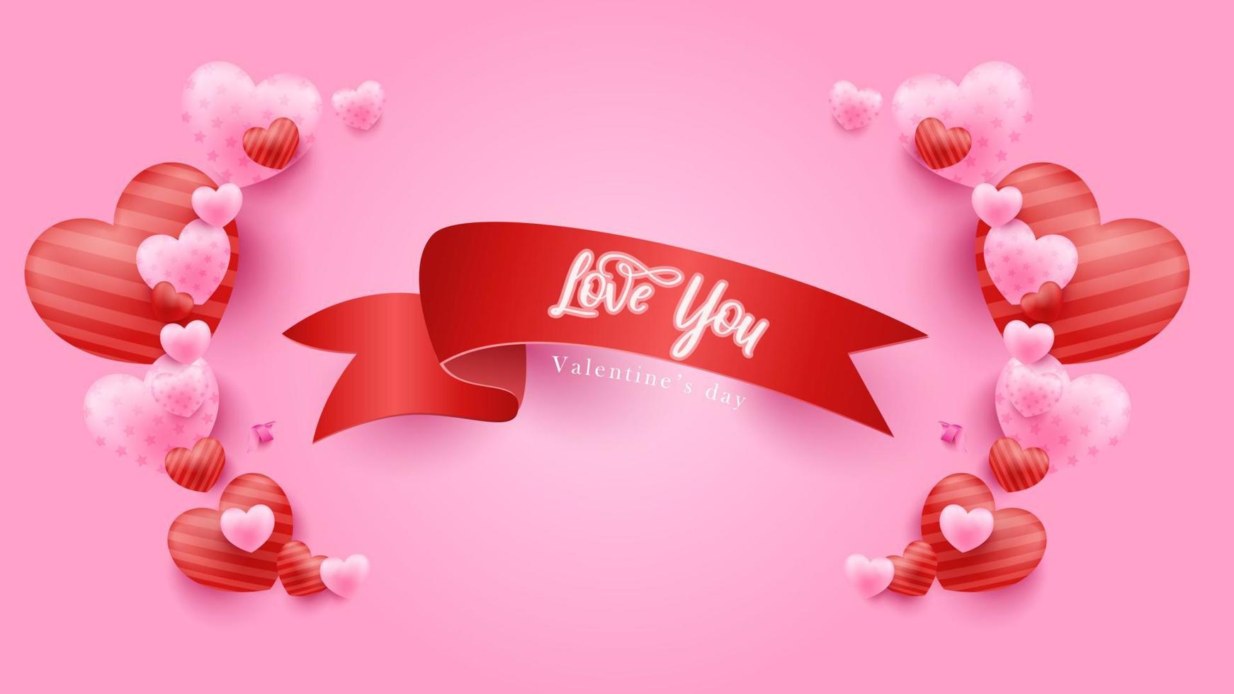 fondo rosa del día de san valentín con corazones 3d. ilustración vectorial Linda pancarta de amor o tarjeta de felicitación. vector