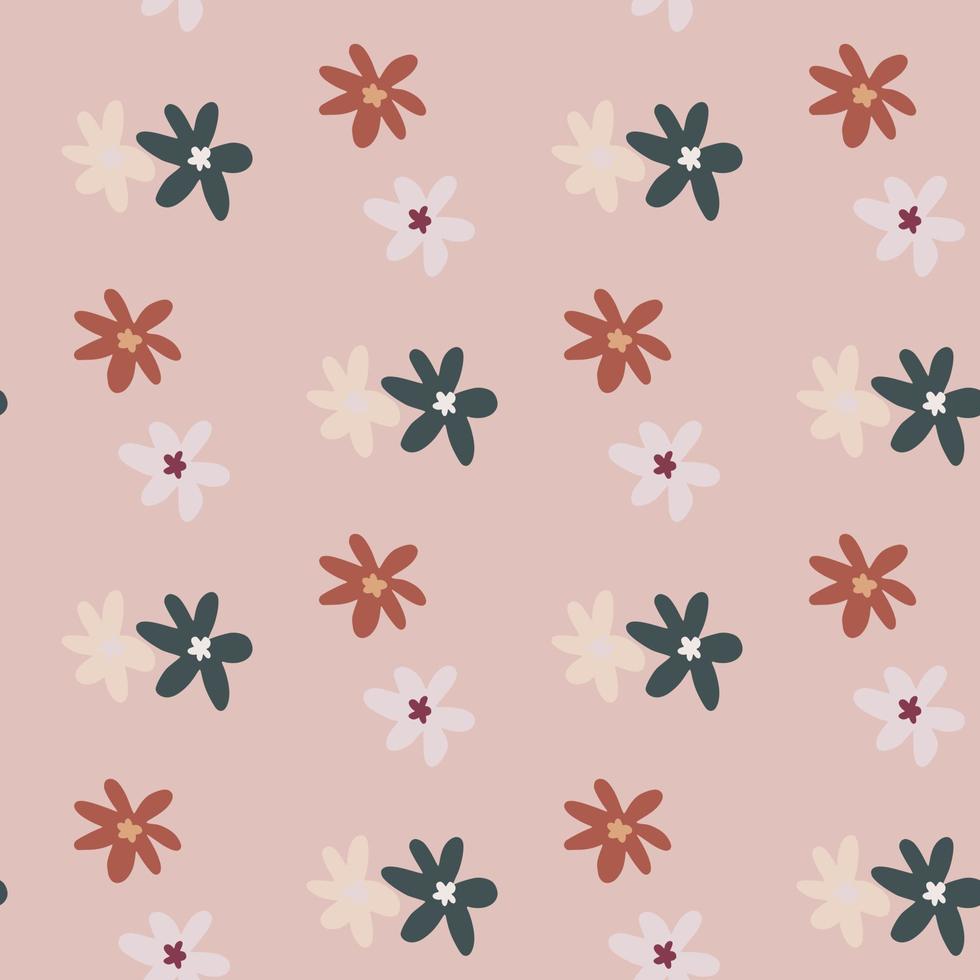 patrón transparente pálido pastel con figuras de flores. fondo rosa con elementos florales azules y rojos. vector