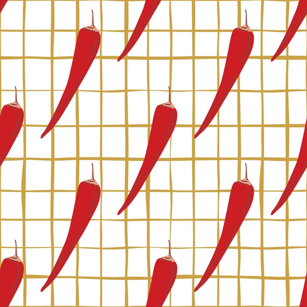 Chilli seamless pattern on stripe background. Chile peppers wallpaper. vector