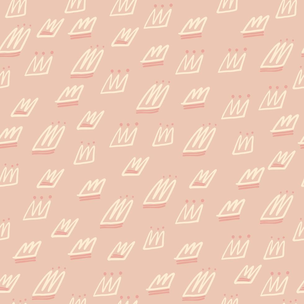 Light pink tones seamless pattern with contoured crowns. Stylized doodle naive artwork. vector