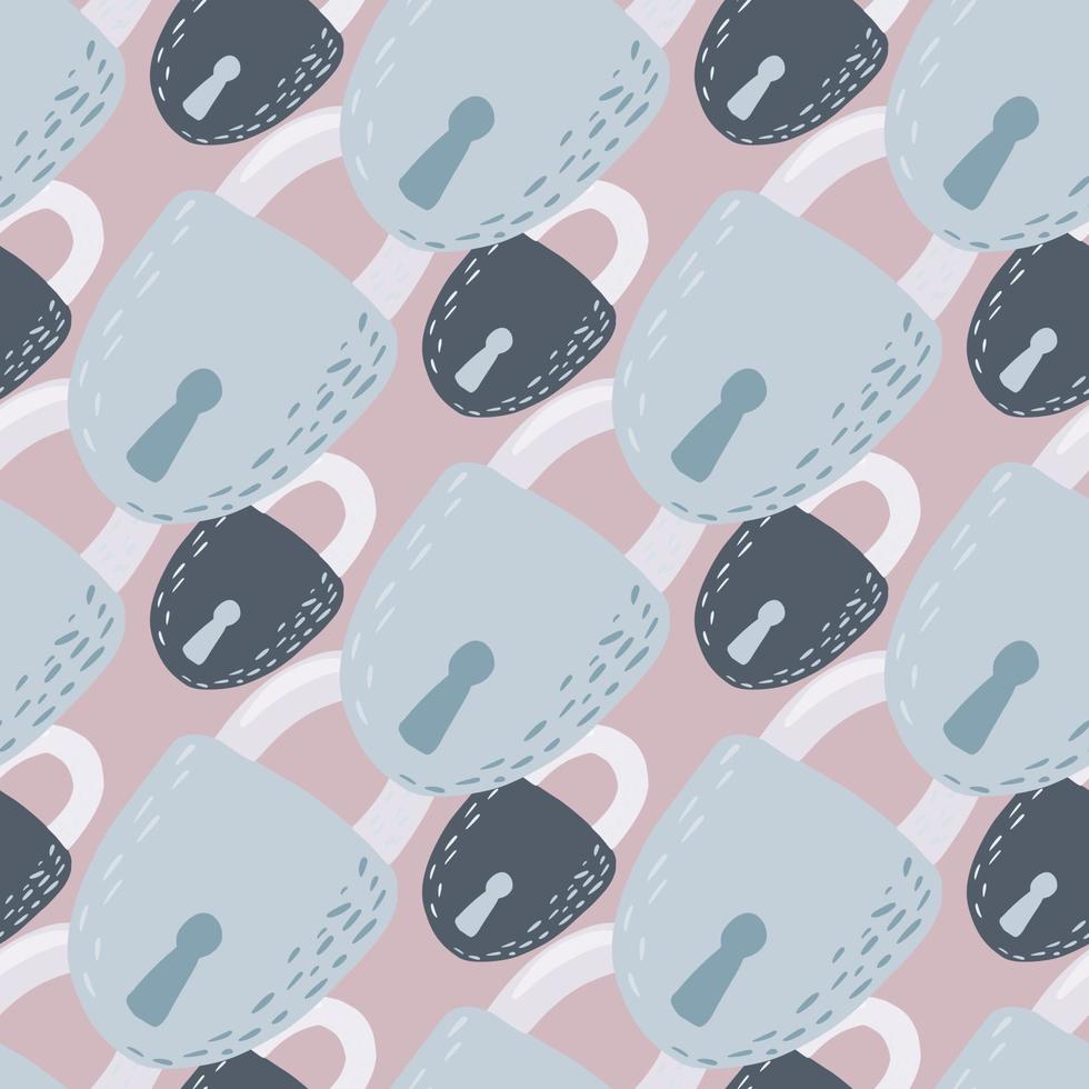Pastel navy and vlue tones lock shapes seamless pattern. Beige background. Victorian century old style. vector