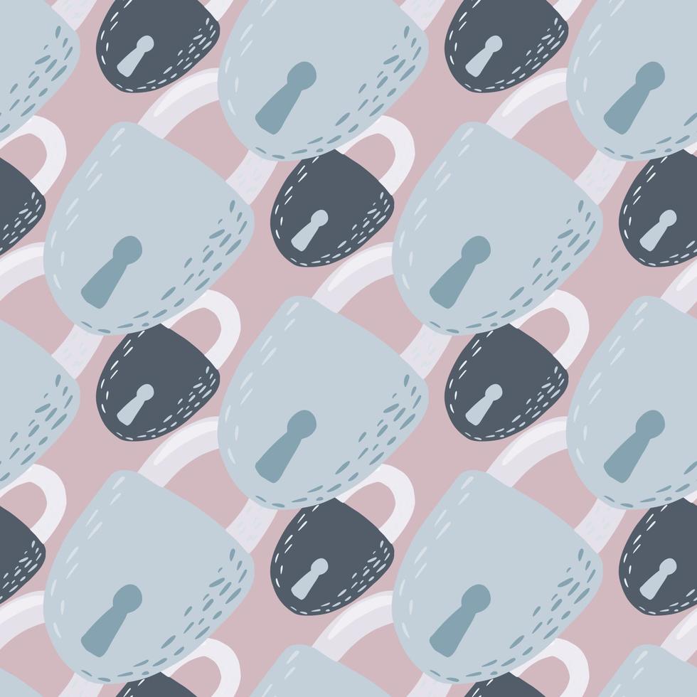 Pastel navy and vlue tones lock shapes seamless pattern. Beige background. Victorian century old style. vector