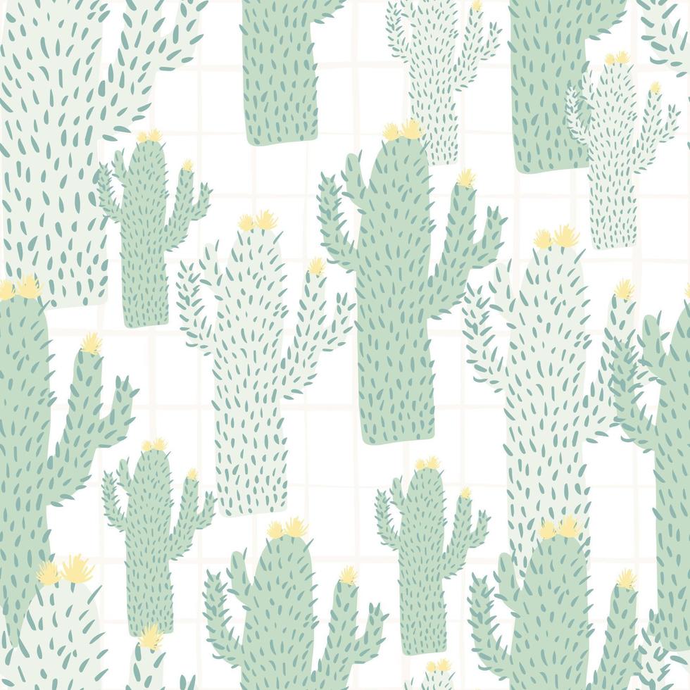 Cactus seamless pattern in doodle style. Cacti wallpaper on white background. vector