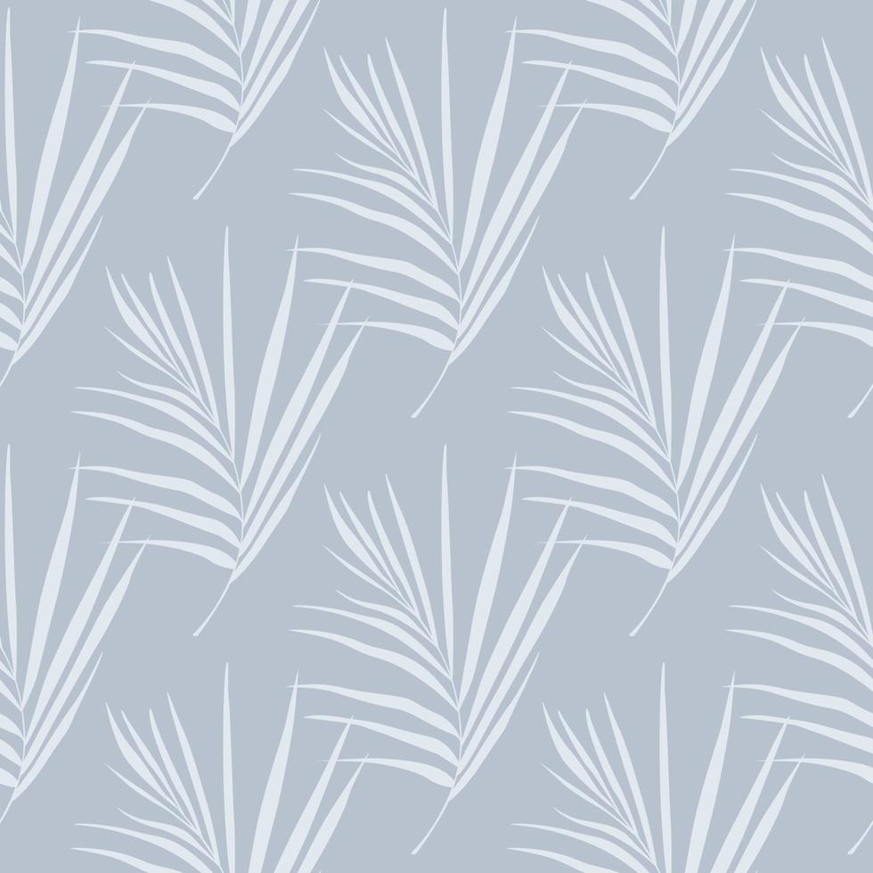 Fern leaf seamless doodle tropical pattern. Minimalistic ornament in blue light tones. Jungle artwork. vector