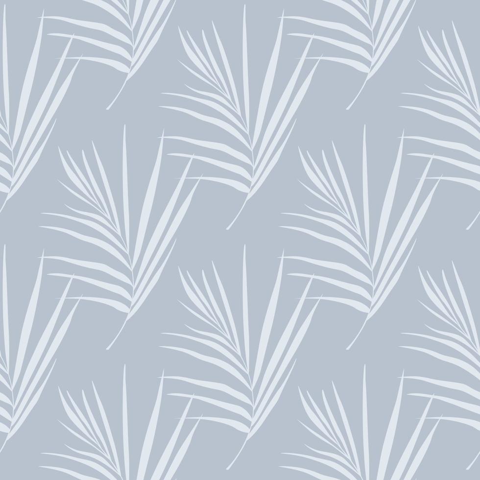 hoja de helecho patrón tropical de garabato sin costuras. adorno minimalista en tonos azules claros. obras de arte de la selva. vector