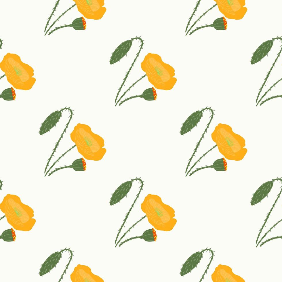 Isolated simple flower seamless pattern. Poppy orange silhouettes on white background. vector