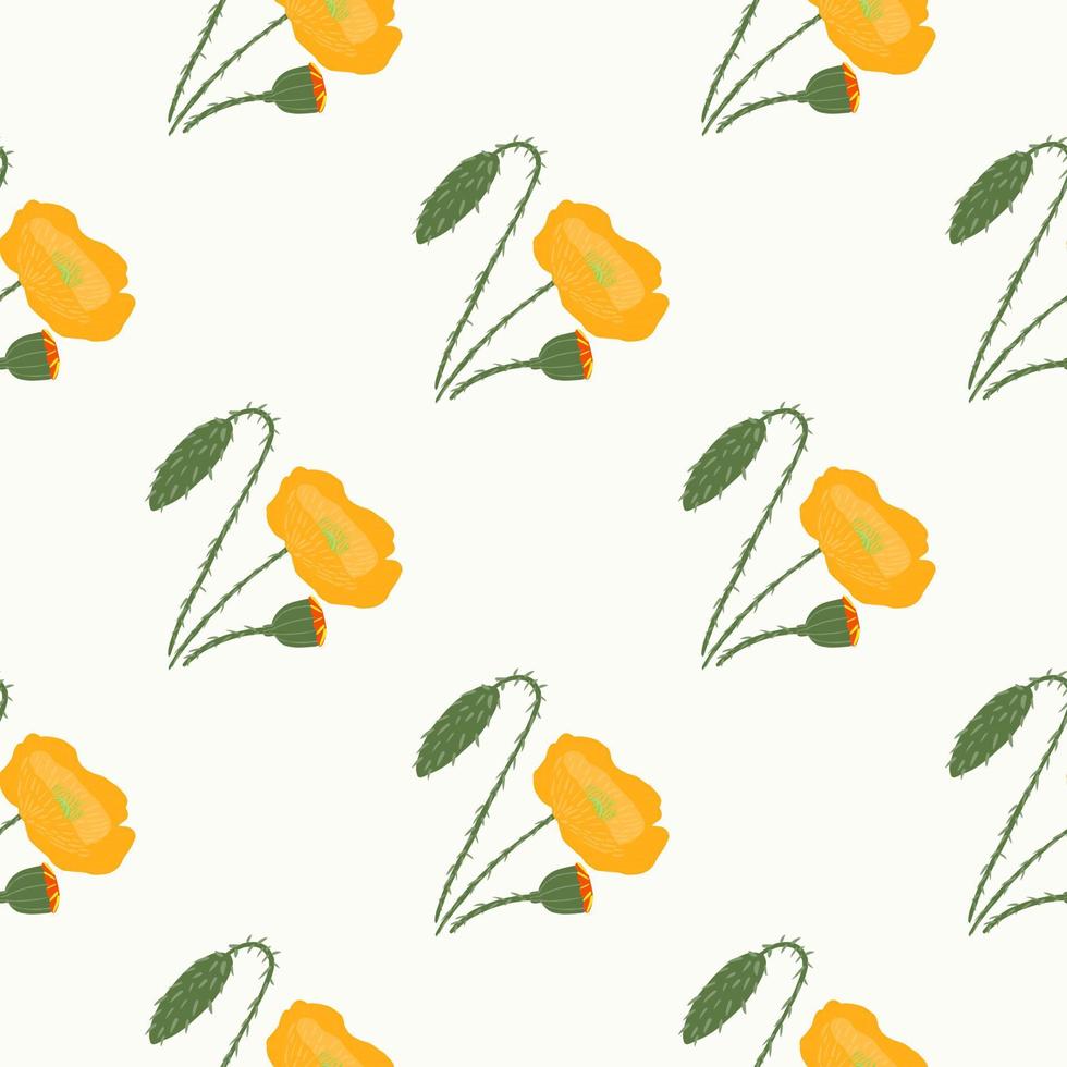 Isolated simple flower seamless pattern. Poppy orange silhouettes on white background. vector