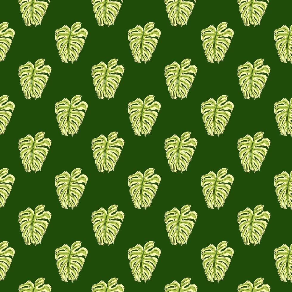 Floral tropic nature seamless pattern with simple green monstera silhouettes print. Doodle ornament. vector