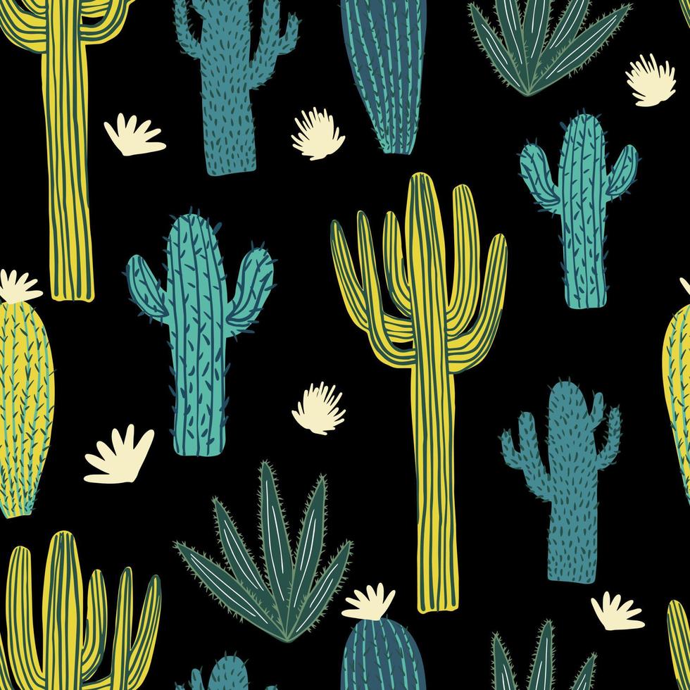 Hand drawn cactus seamless pattern. Doodle exotic wallpaper. vector