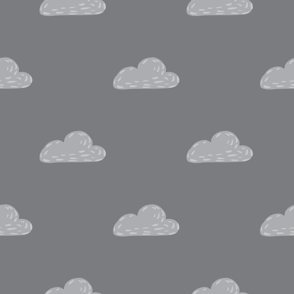Minimalistic seamless weather pattern with clouds simple silhouettes. Hand drawn shapes in grey palette artwork. vector