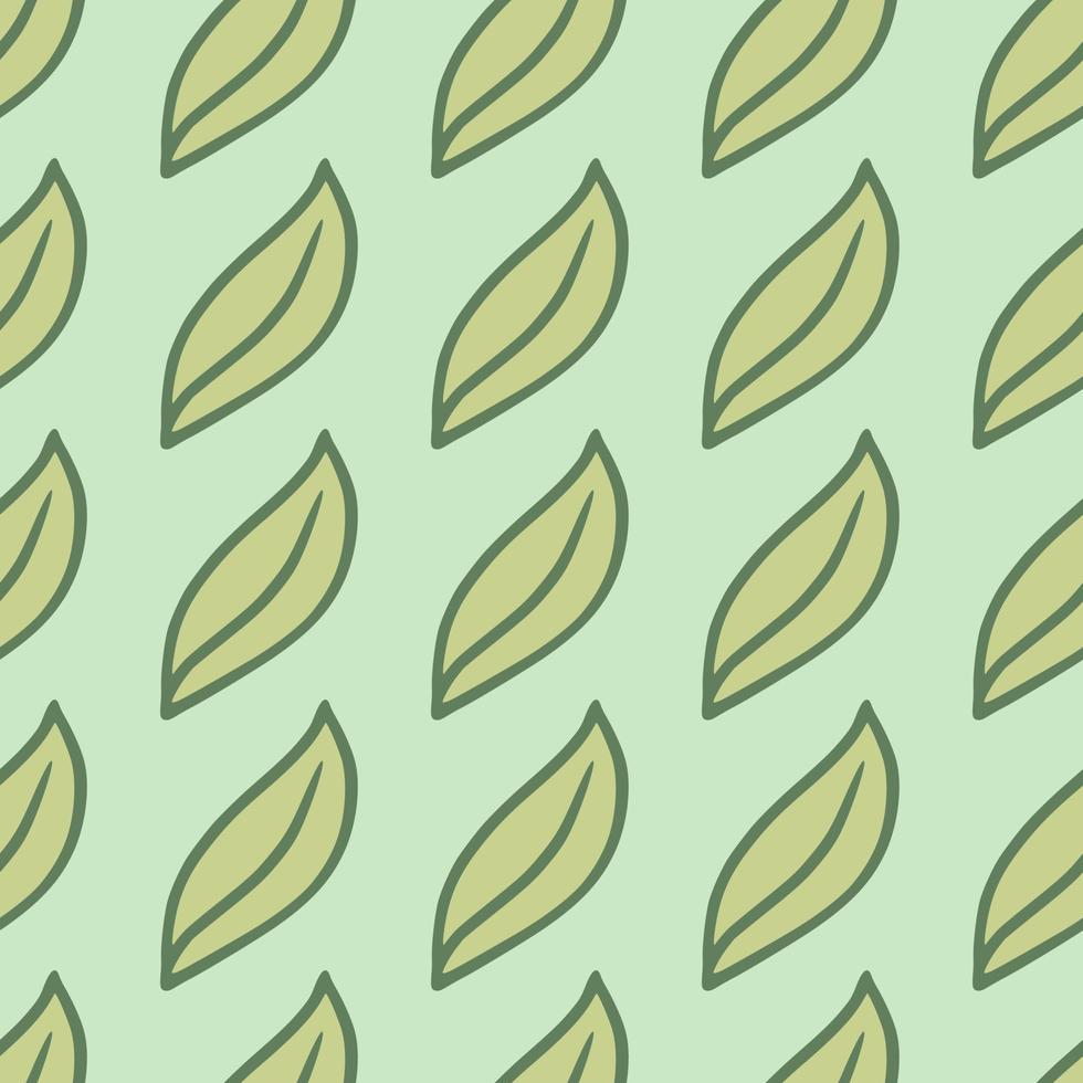 Pastel green leaves silhouettes ornament seamless pattern. Light blue background. Hand drawn nature backdrop. vector