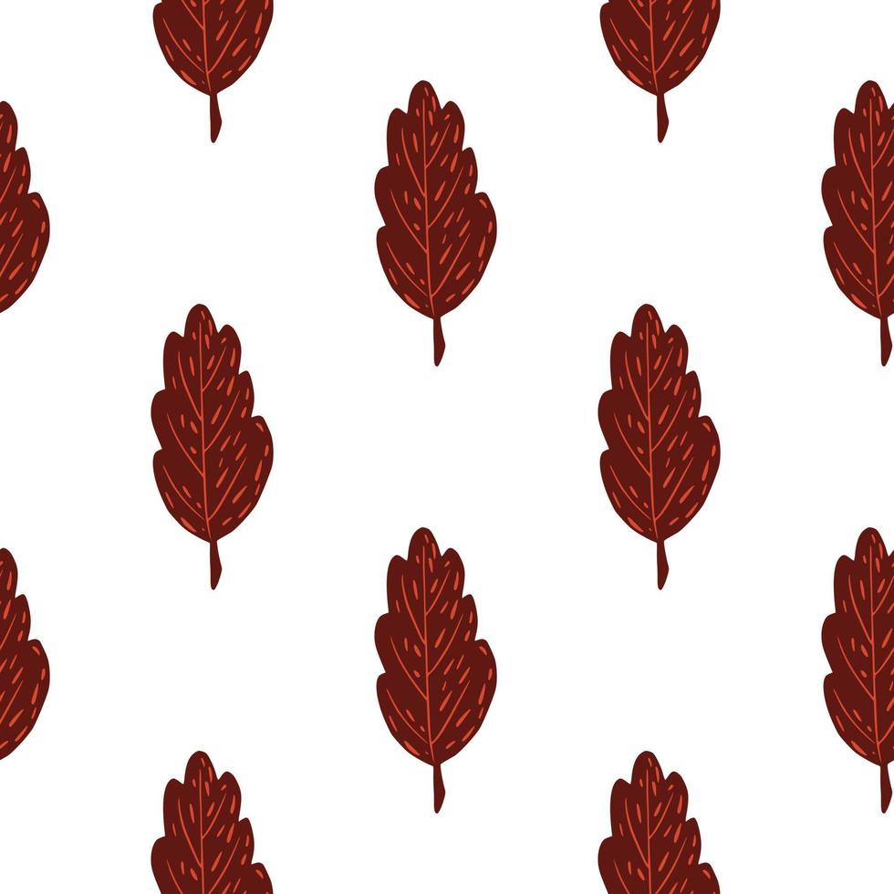 Autumn leaf doodle seamless pattern. Maroon colored foliage on white background. vector