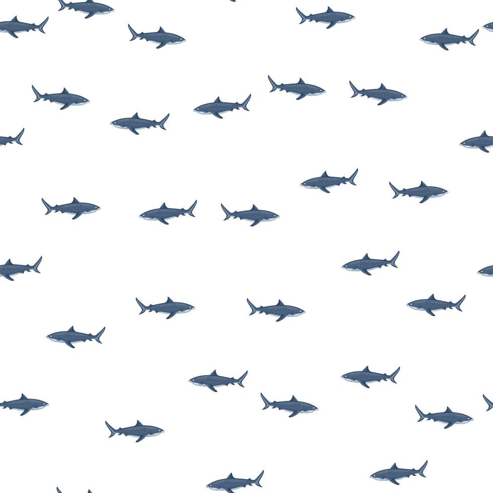 tiburón tigre de patrones sin fisuras aislado sobre fondo blanco. textura azul de peces marinos para cualquier propósito. vector