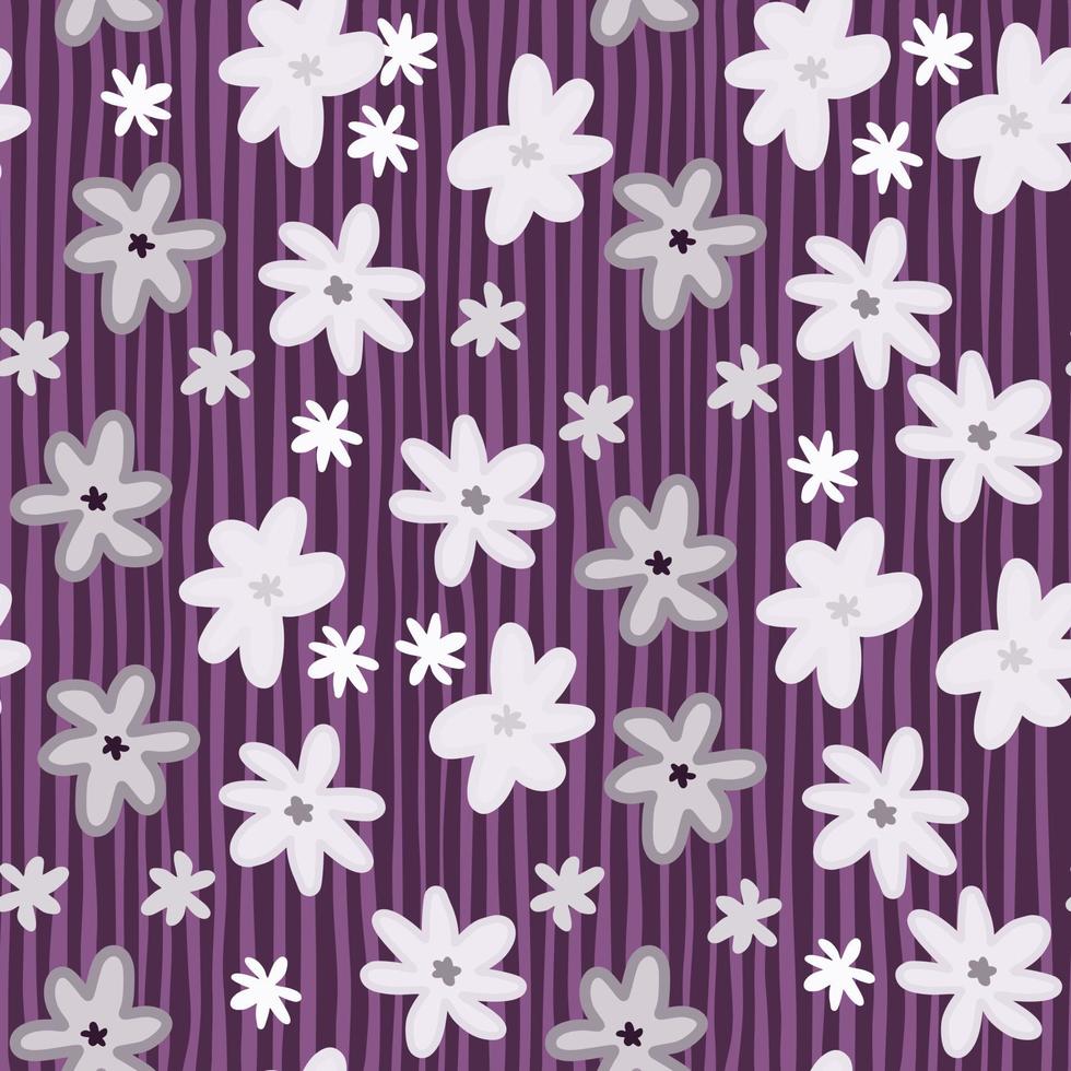Seamless floral pattern with chamomile abstract shapes. Botanic backdrop in purple, pink, white tones. vector