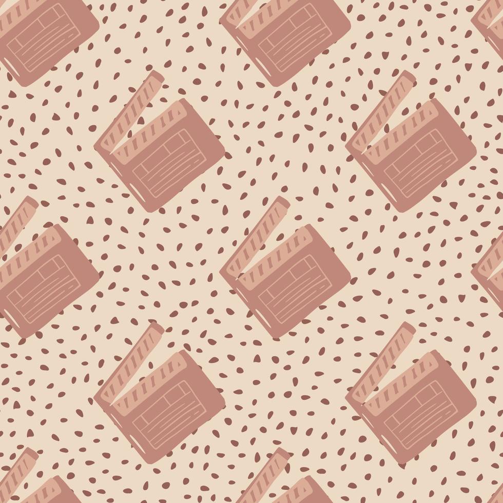 Pale seamless pattern with cinema clapperboard silhouettes. Dotted background. Dark pink palette. vector