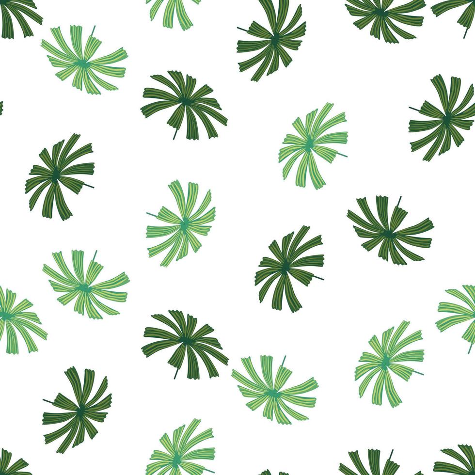 Random green doodle palm licuala ornament seamless pattern. Isolated botanic foliage backdrop. vector