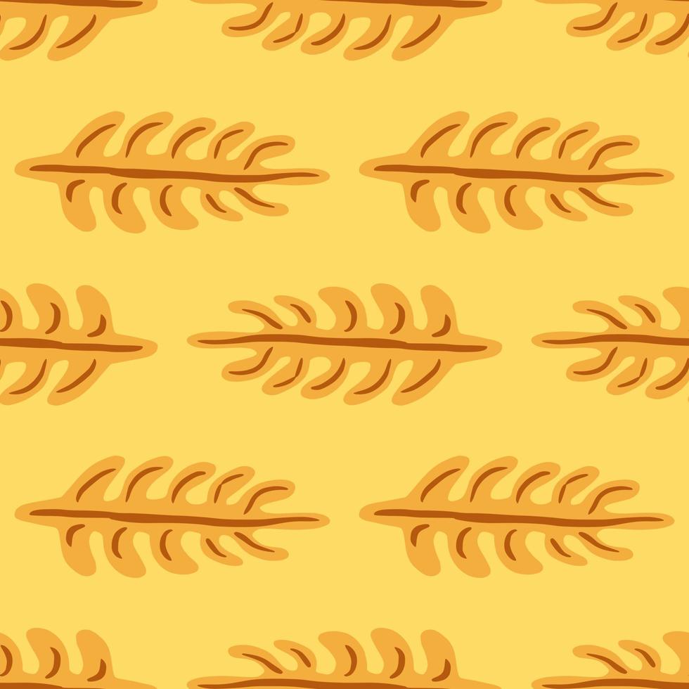 tonos otoñales de patrones sin fisuras en tonos naranjas con adorno de ramas de hojas tropicales de fideos. diseño simple. vector