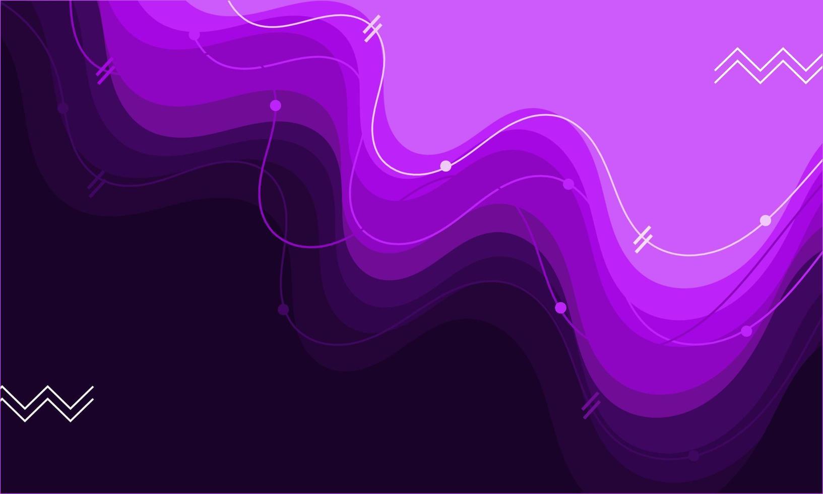 Abstract flat purple layer gradient wave background with memphis vector