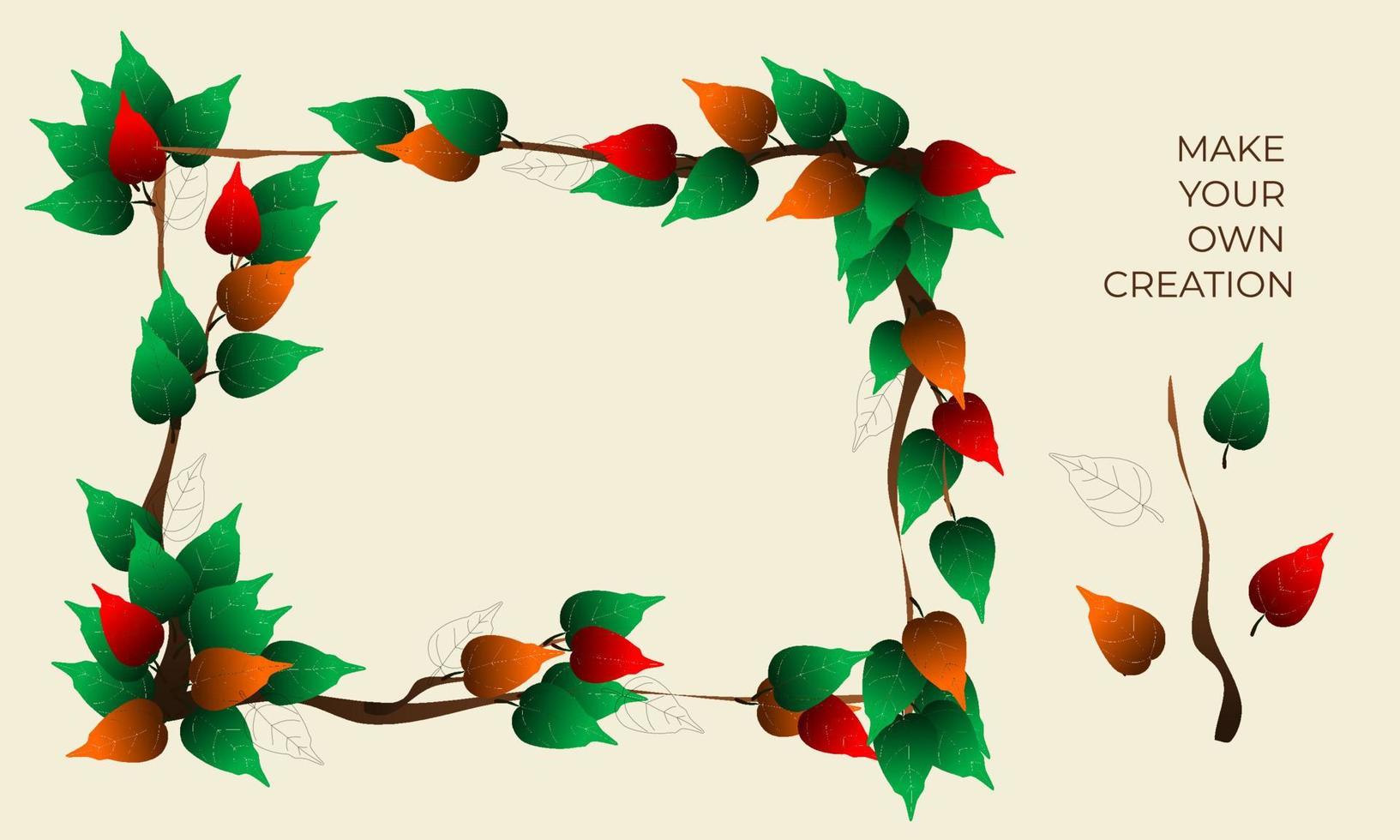 Floral frame with outline leaves illustration and creation set vector