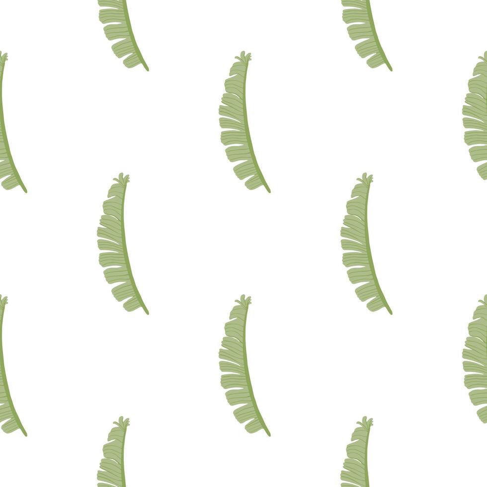 Isolated seamless doodle pattern with simple hand drawn green fern leaves silhouettes. White background. vector