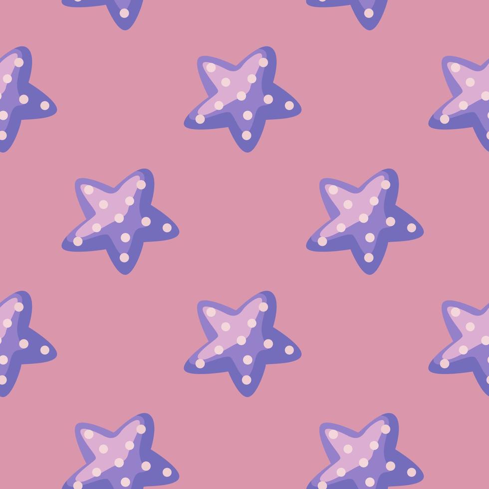 Seamless pattern sea star on pink background. Marine starfish templates for fabric. vector