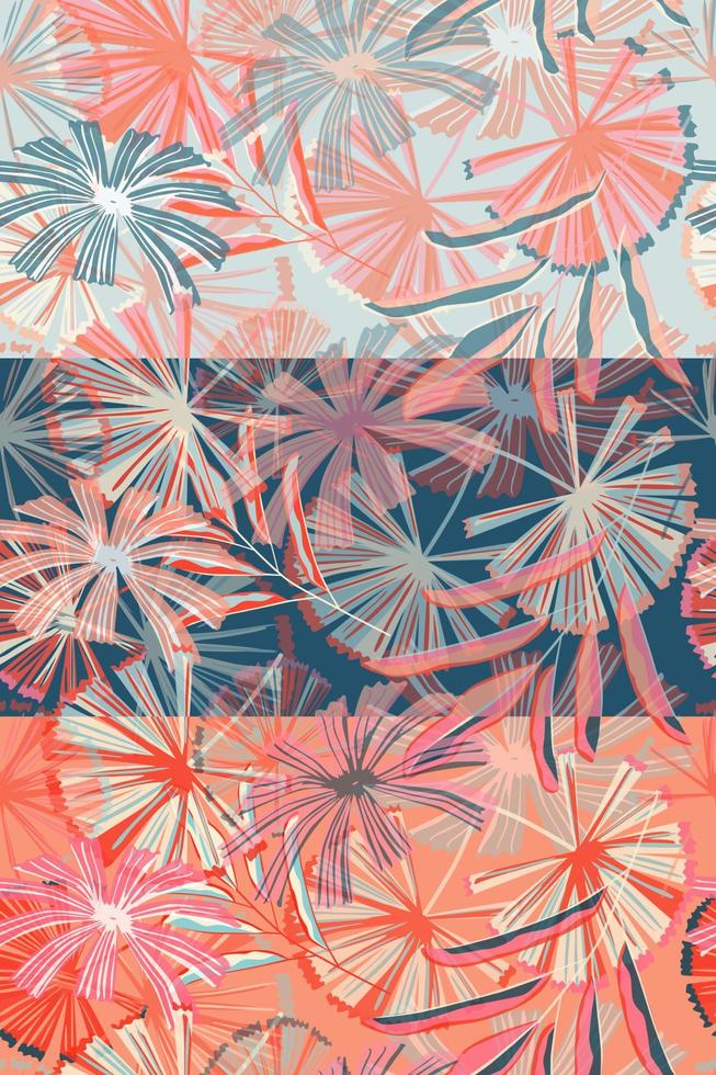 Set of tropical palm leaves seamless pattern. Abstract jungle leaves botanical wallpaper. vector