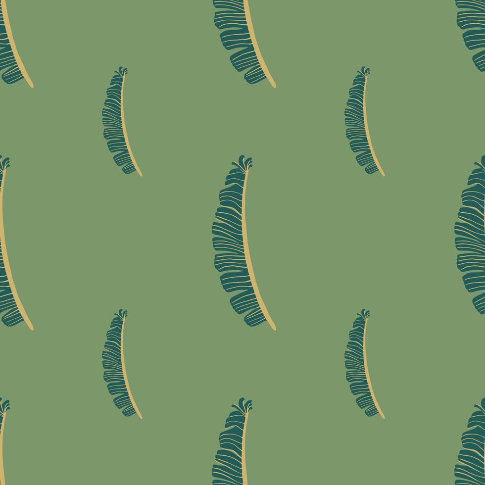 Patrón floral exótico sin fisuras con siluetas de hojas de helecho simples. fondo verde oliva pastel. vector