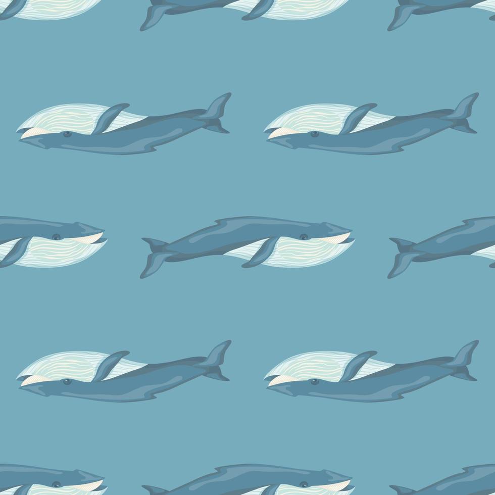 Seamless pattern Blue whale on light blue background. Template of cartoon character of ocean for fabric. vector