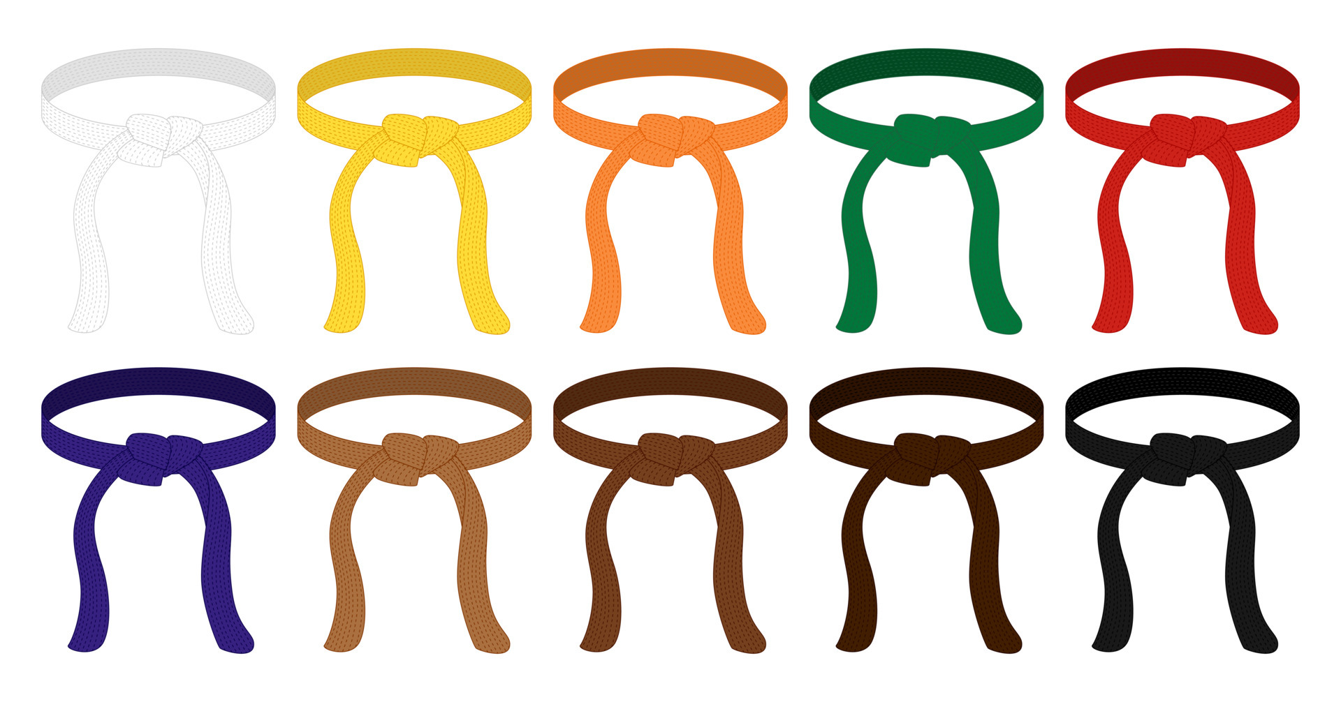 Set karate belt isolated on white background. Design icon of Japanese