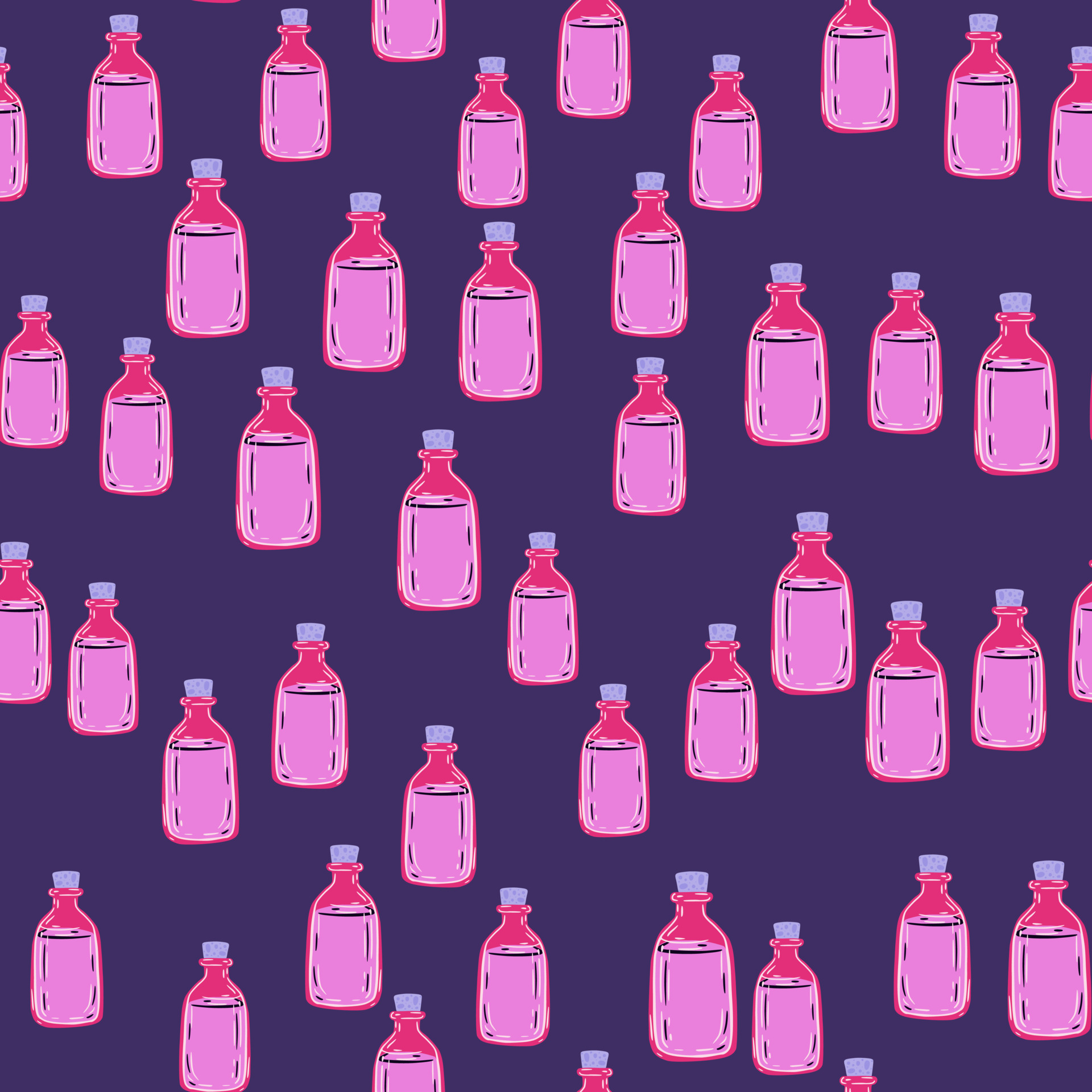 Random little pink bottle ornament seamless medicine pattern. Purple ...