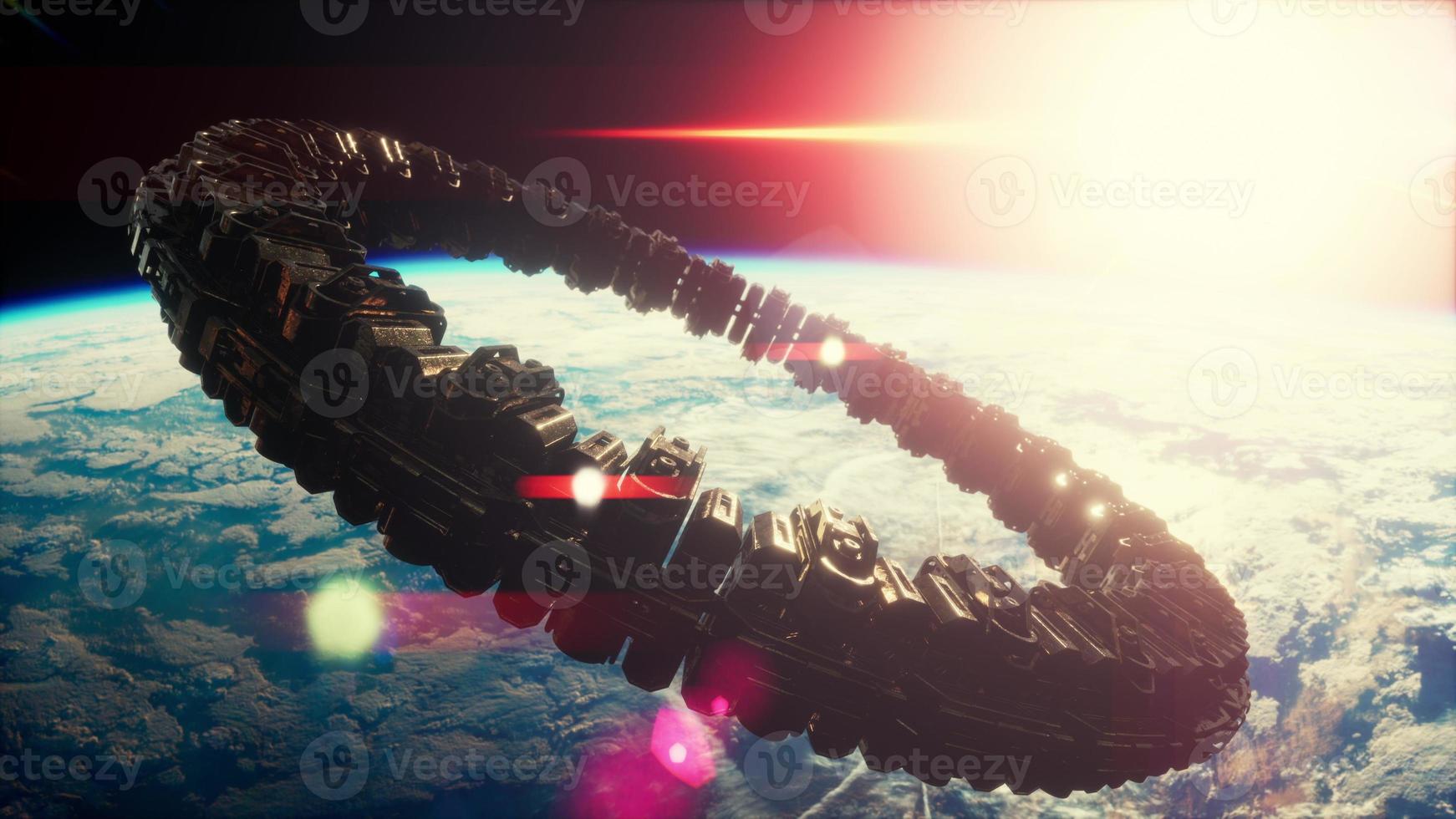Highly detailed huge spaceship approaching to the Earth photo