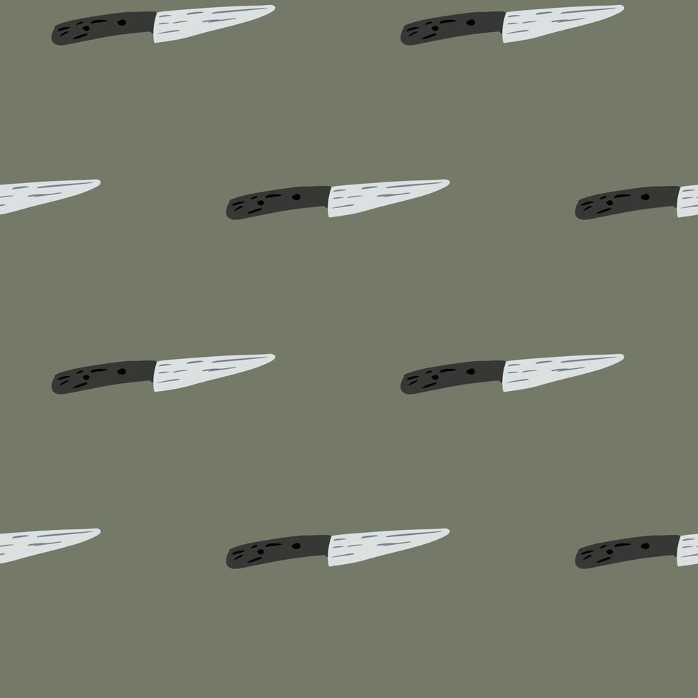 Minimalistic cooking seamless pattern with acute knife shapes. Pale green background. Cooking tools print. vector