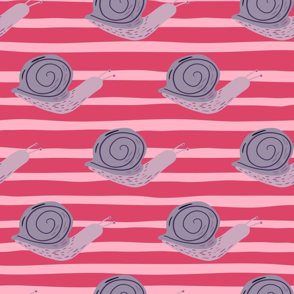 Light purple snails ornament seamless stylized pattern. Pink stripped bright background. Nature backdrop. vector