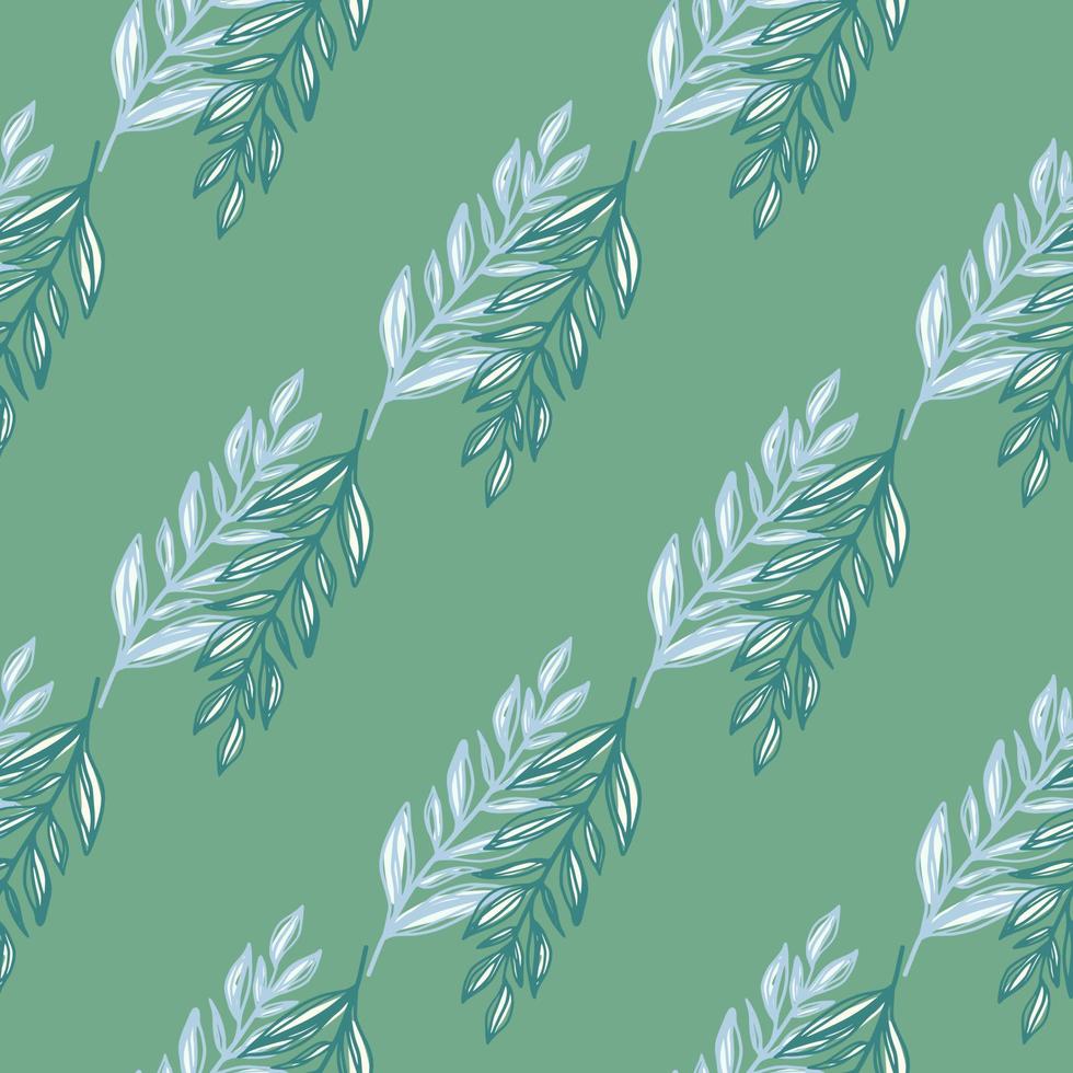 Simple botanic branches ornament seamless pattern. Green and blue tones palette on stylized artwork. vector