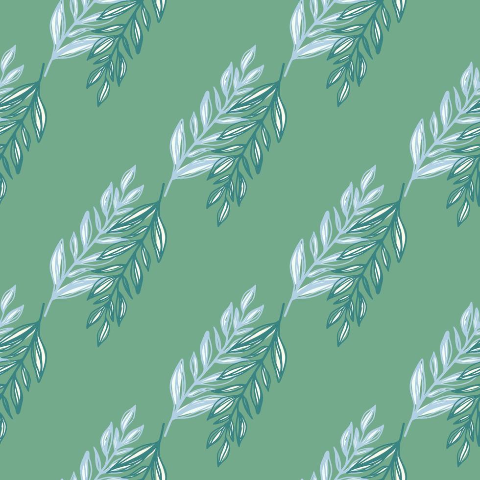 Simple botanic branches ornament seamless pattern. Green and blue tones palette on stylized artwork. vector