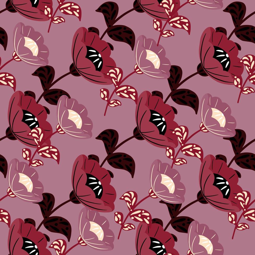 Meadow flowers vintage seamless pattern in doodle style. Pink palette decorative artwork. Simple design. vector